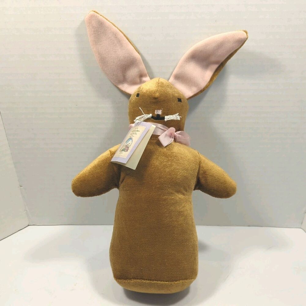 Vintage 1988 Brown & Pink Velveteen Rabbit Plush Pink Ears Ribbon Bow 12" Tall